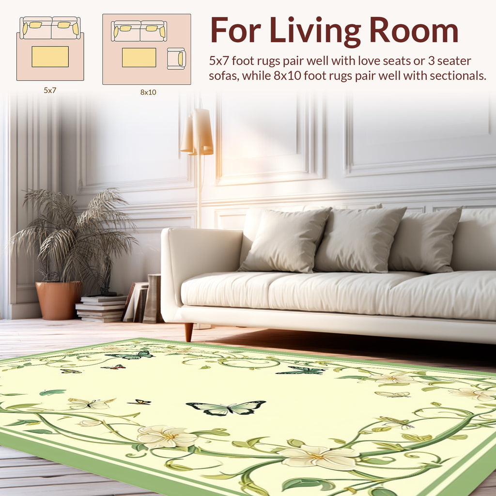 Whimsical Floral Butterfly Pattern Rug