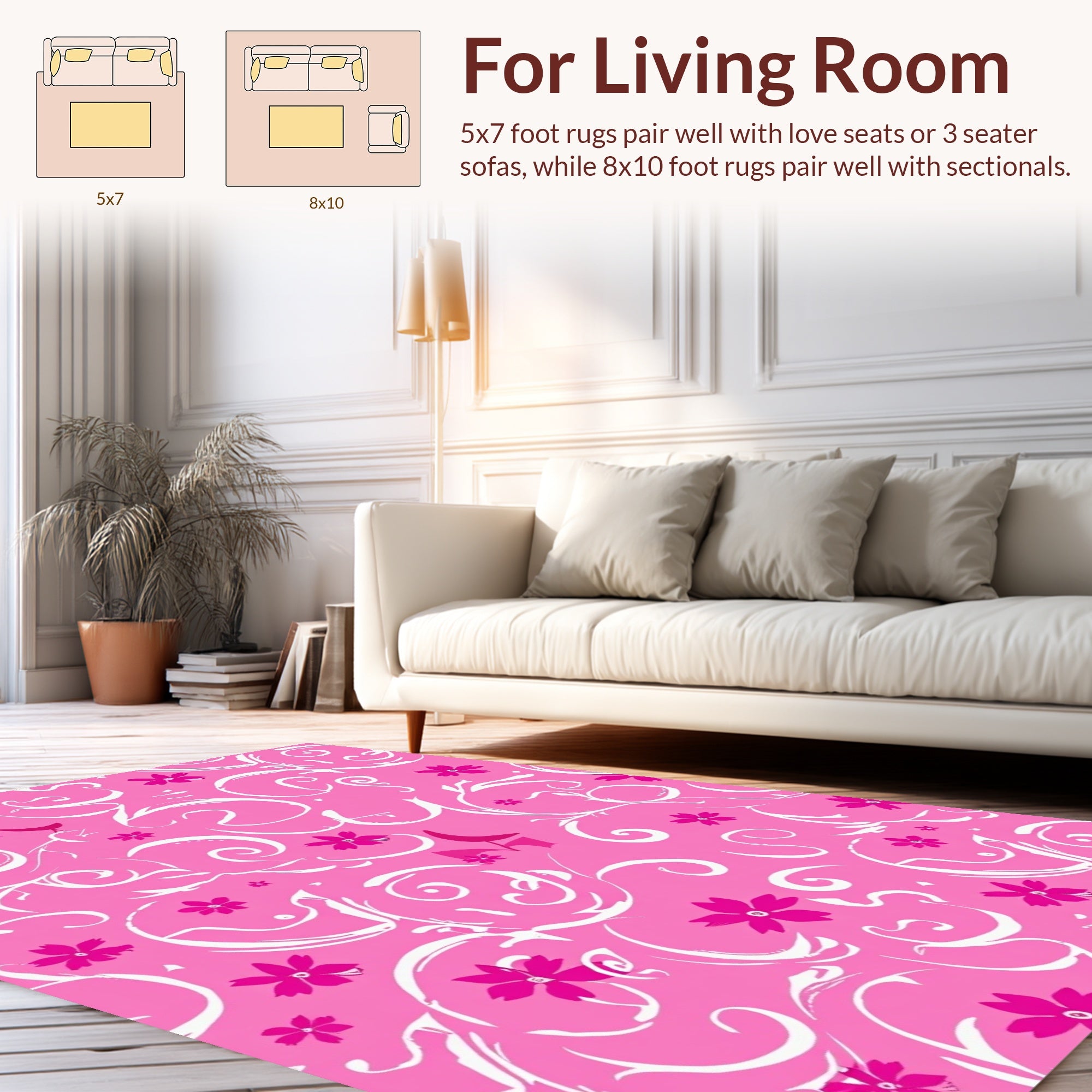 Bright Pink Swirls and Flowers Pattern Rug