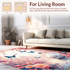 Whimsical Swan Butterfly Floral Design Rug