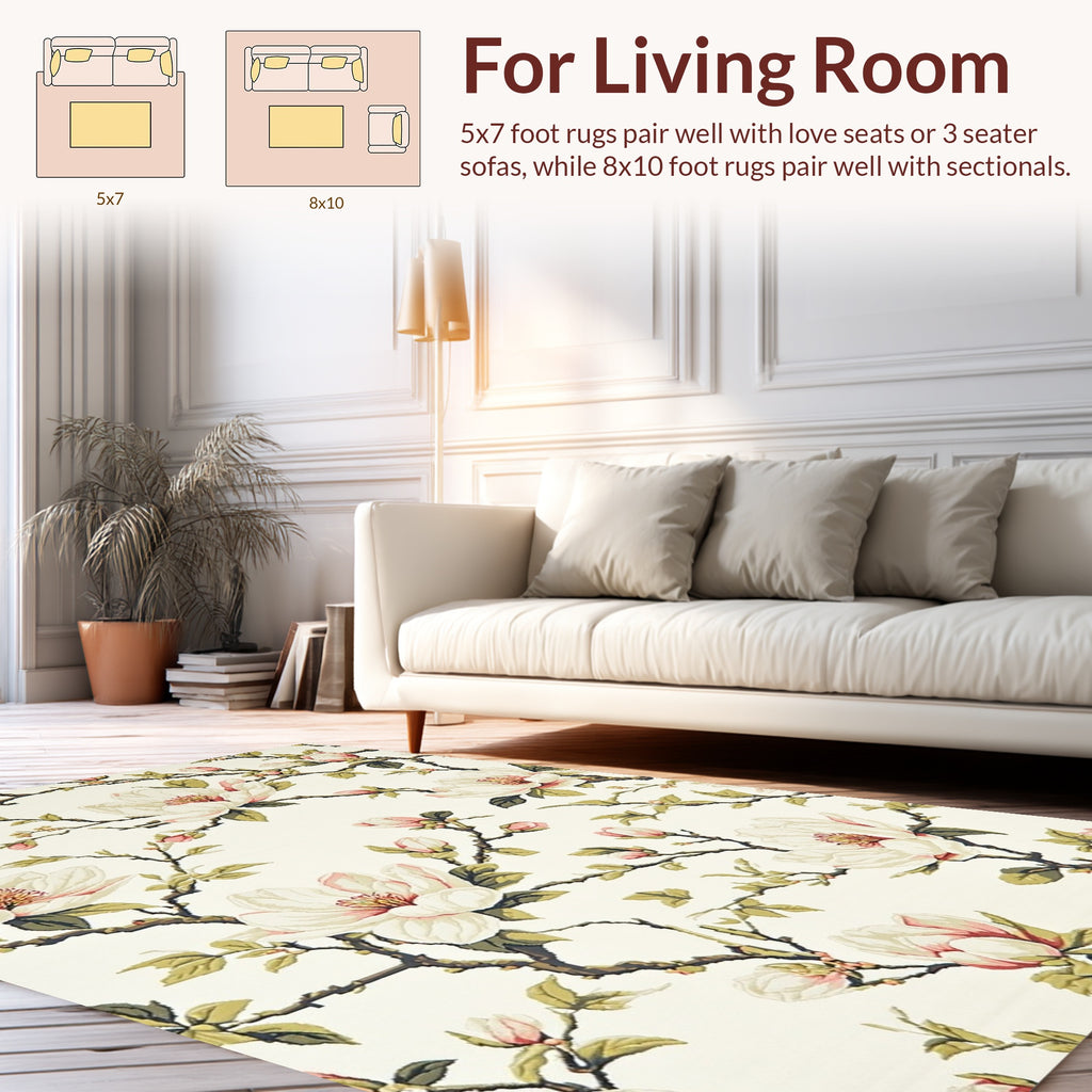 Classic Magnolia Blossom Branch Pattern Rug
