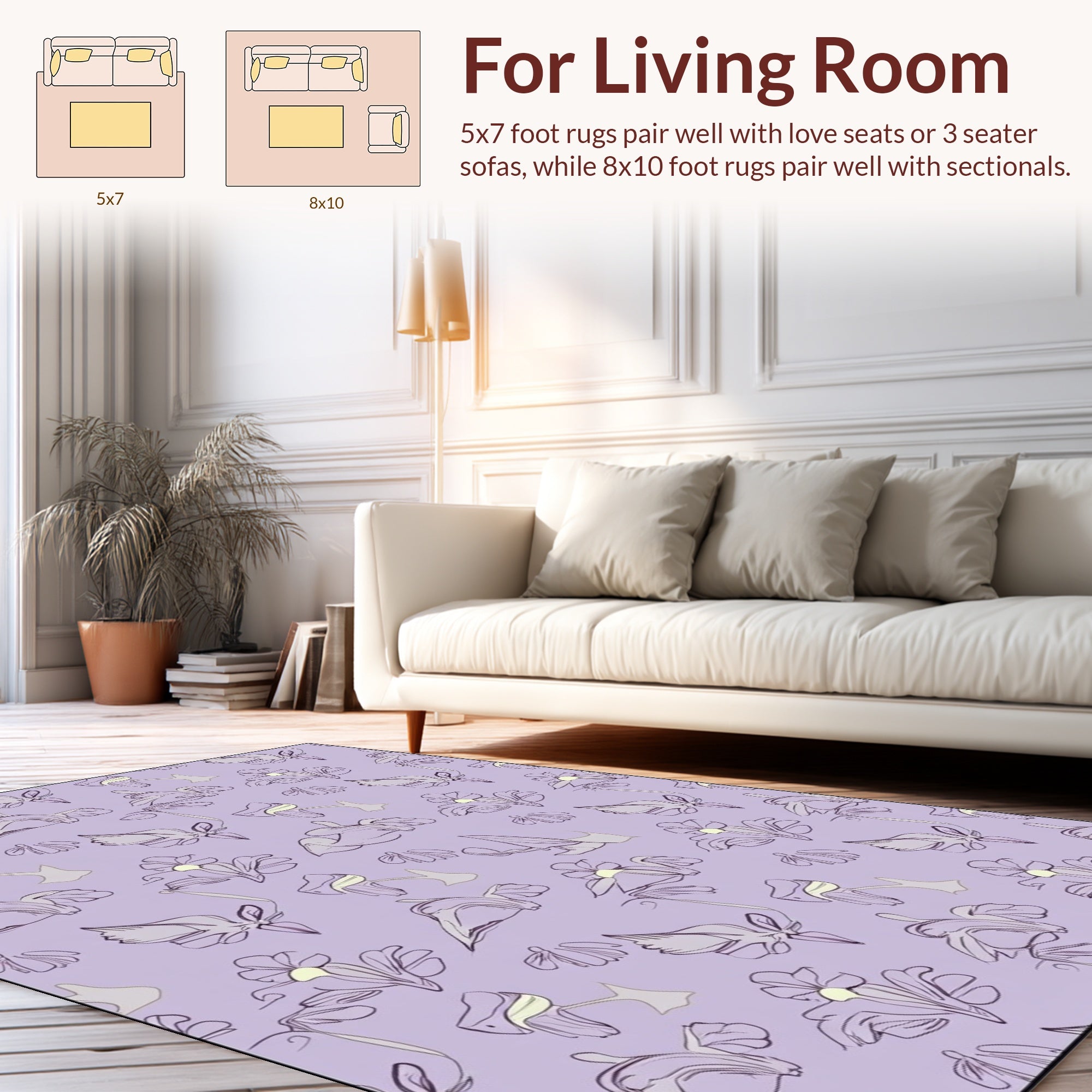 Delicate Floral Outline Pattern Rug