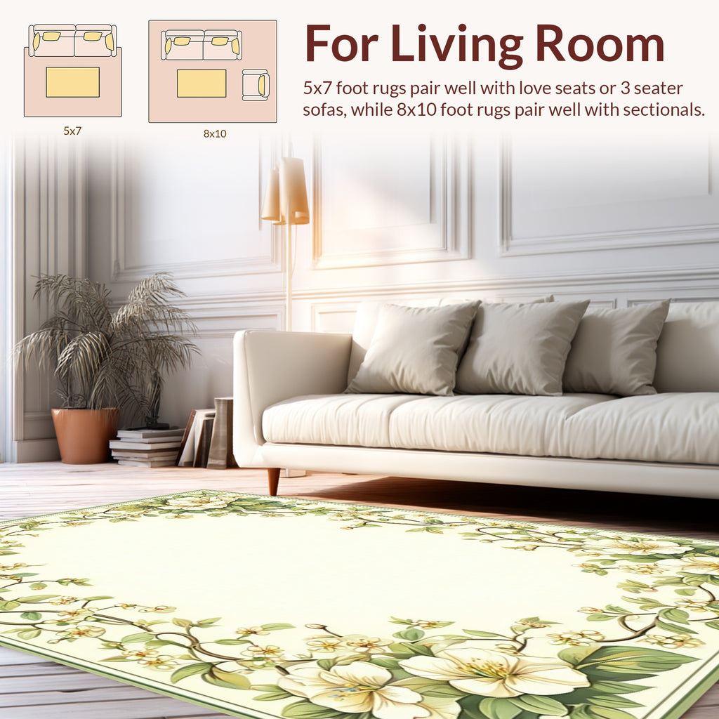 White Blossoms Vine Border Rug