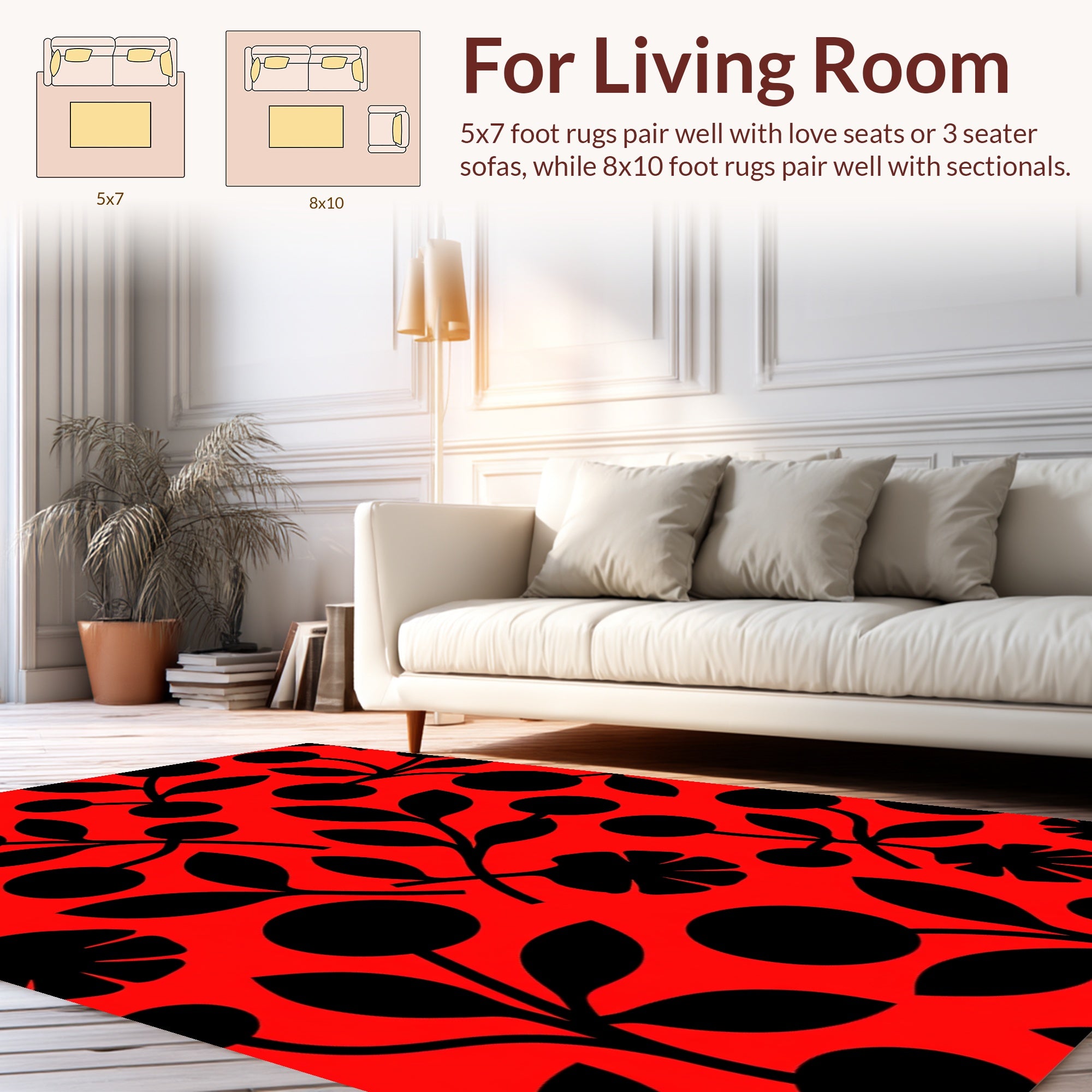Bold Black Floral Silhouette Design Rug