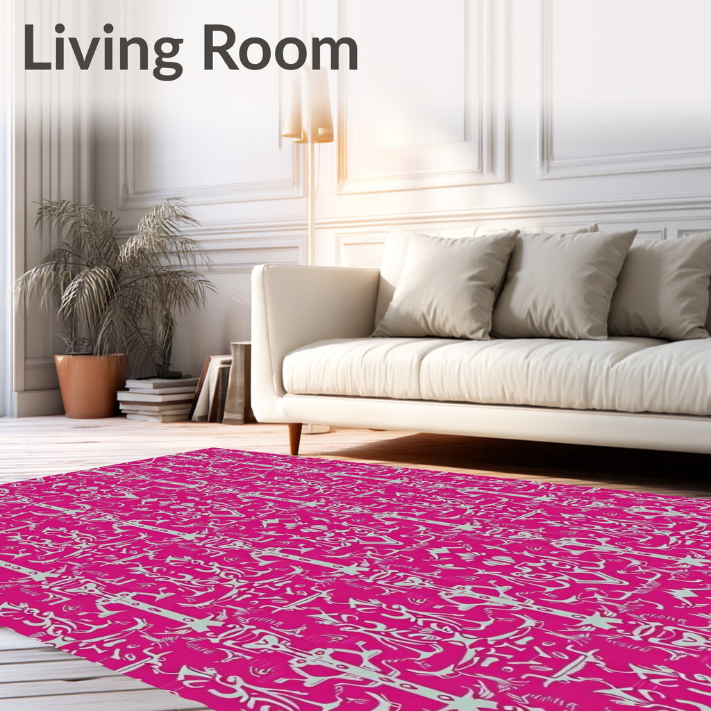 Vibrant Pink Ornamental Scrollwork Rug