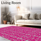 Vibrant Pink Ornamental Scrollwork Rug