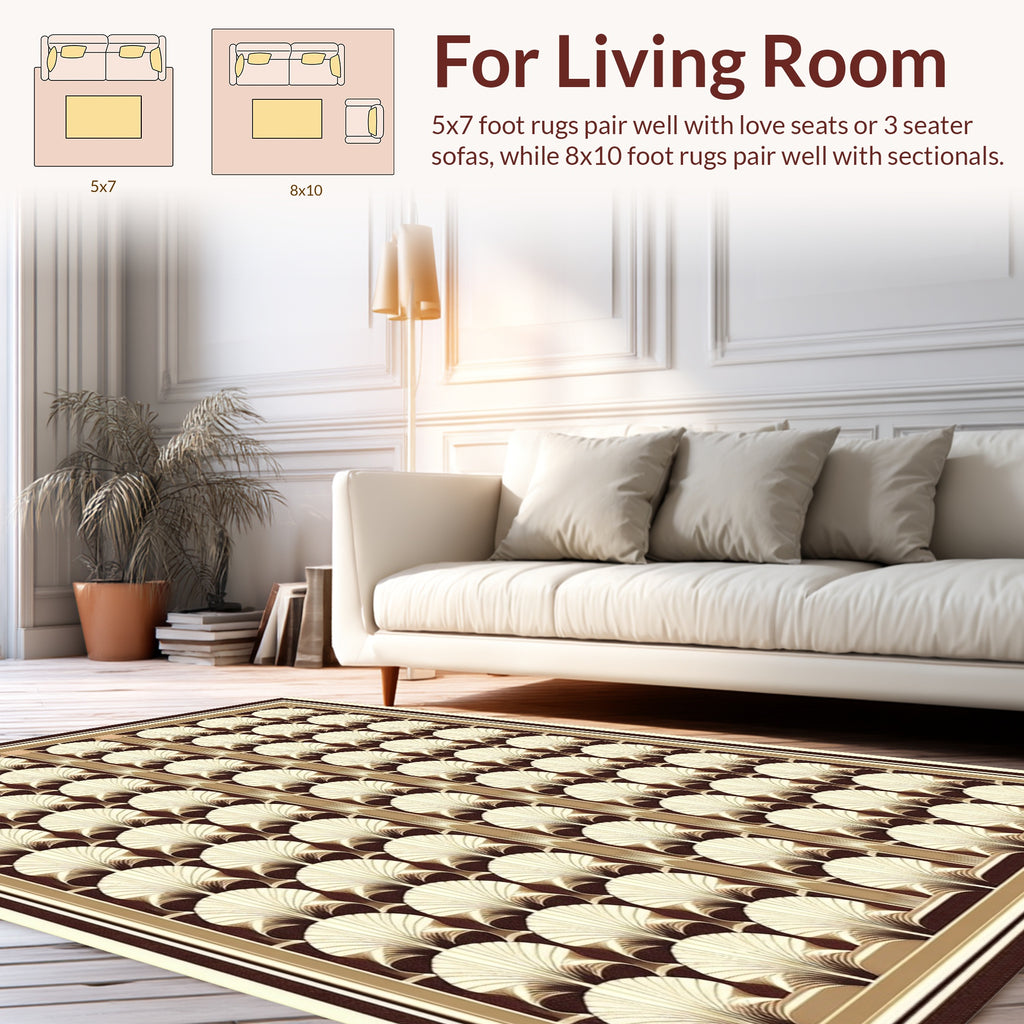 Art Deco Beige Scallop Pattern Rug