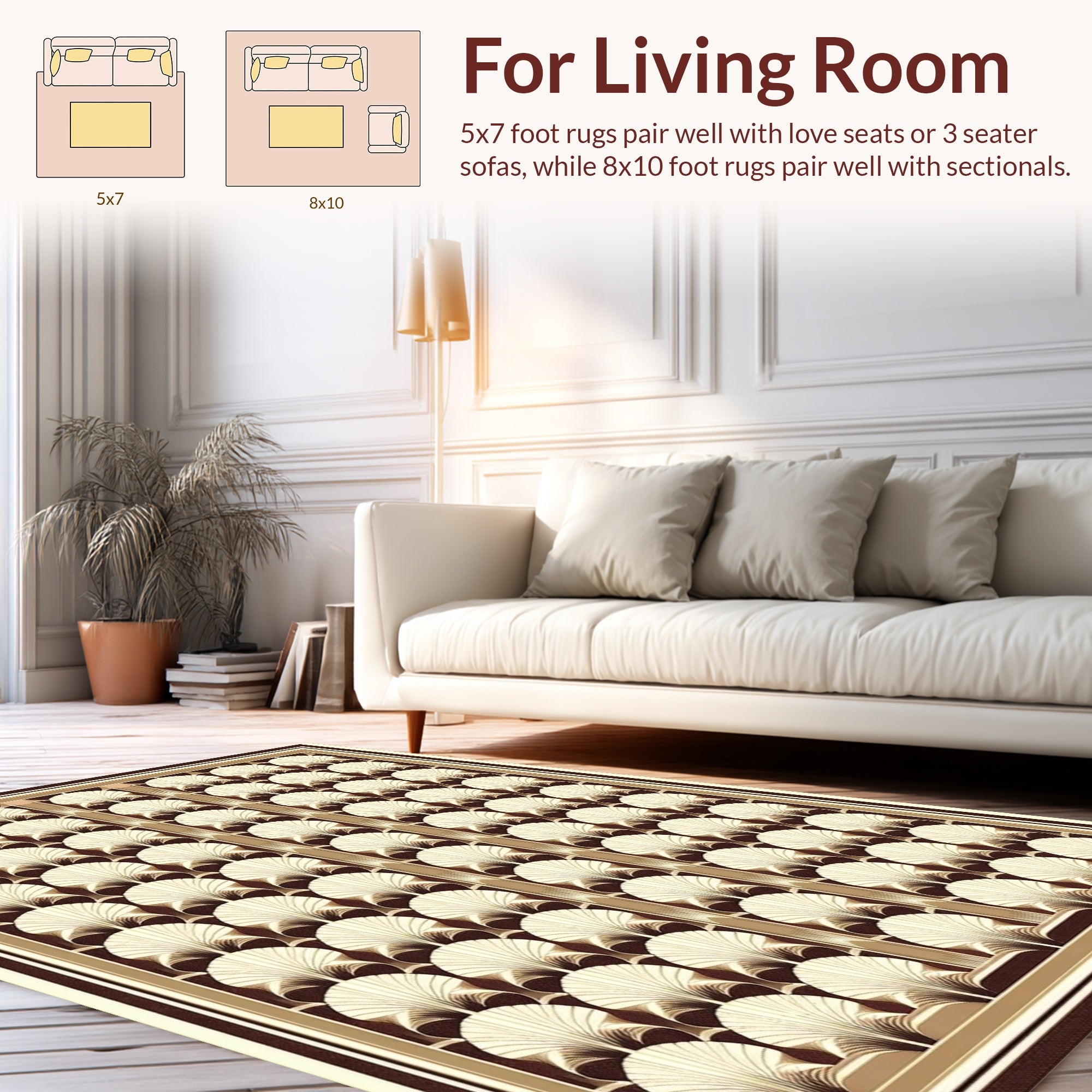 Art Deco Beige Scallop Pattern Rug
