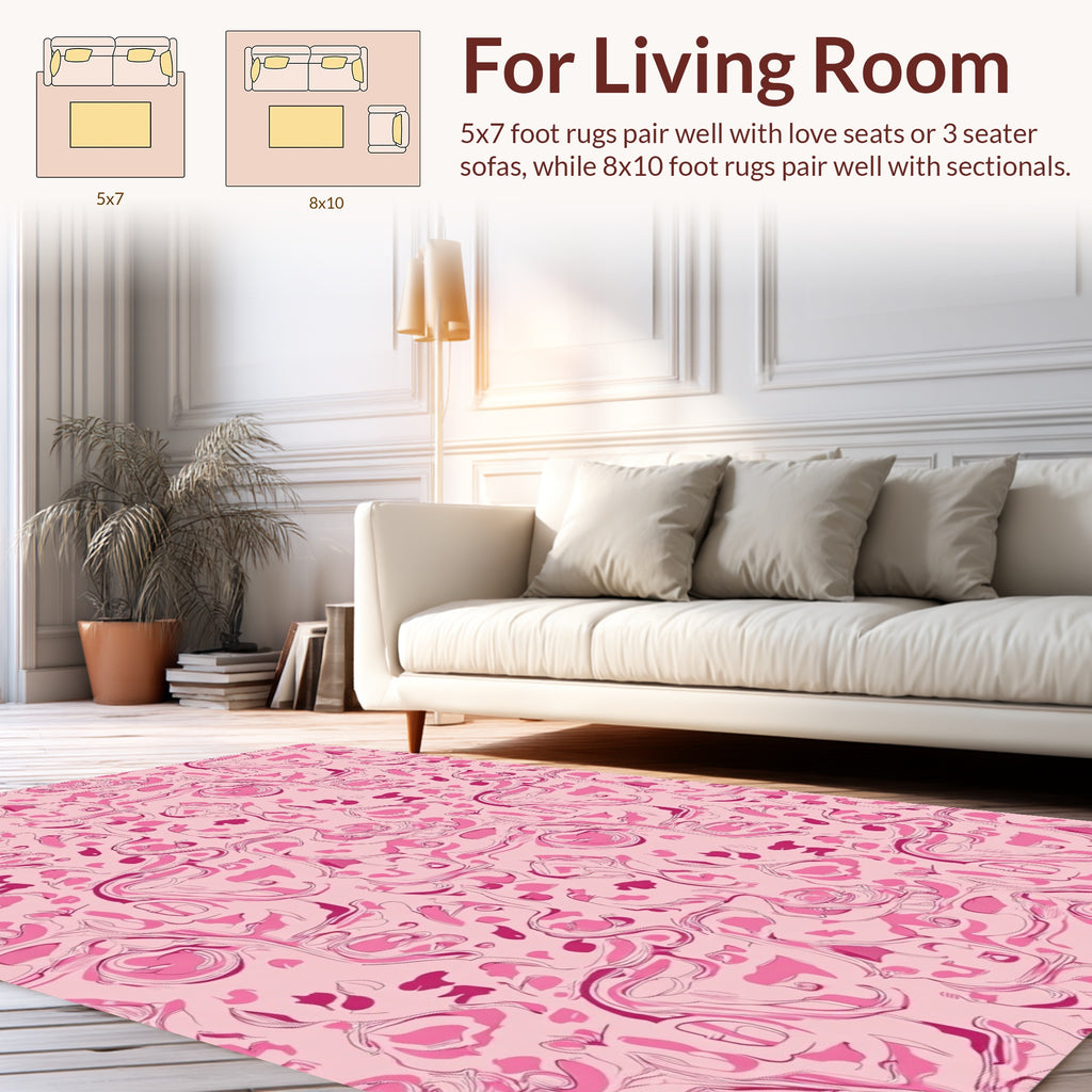 Pink Abstract Flowing Floral Pattern Rug