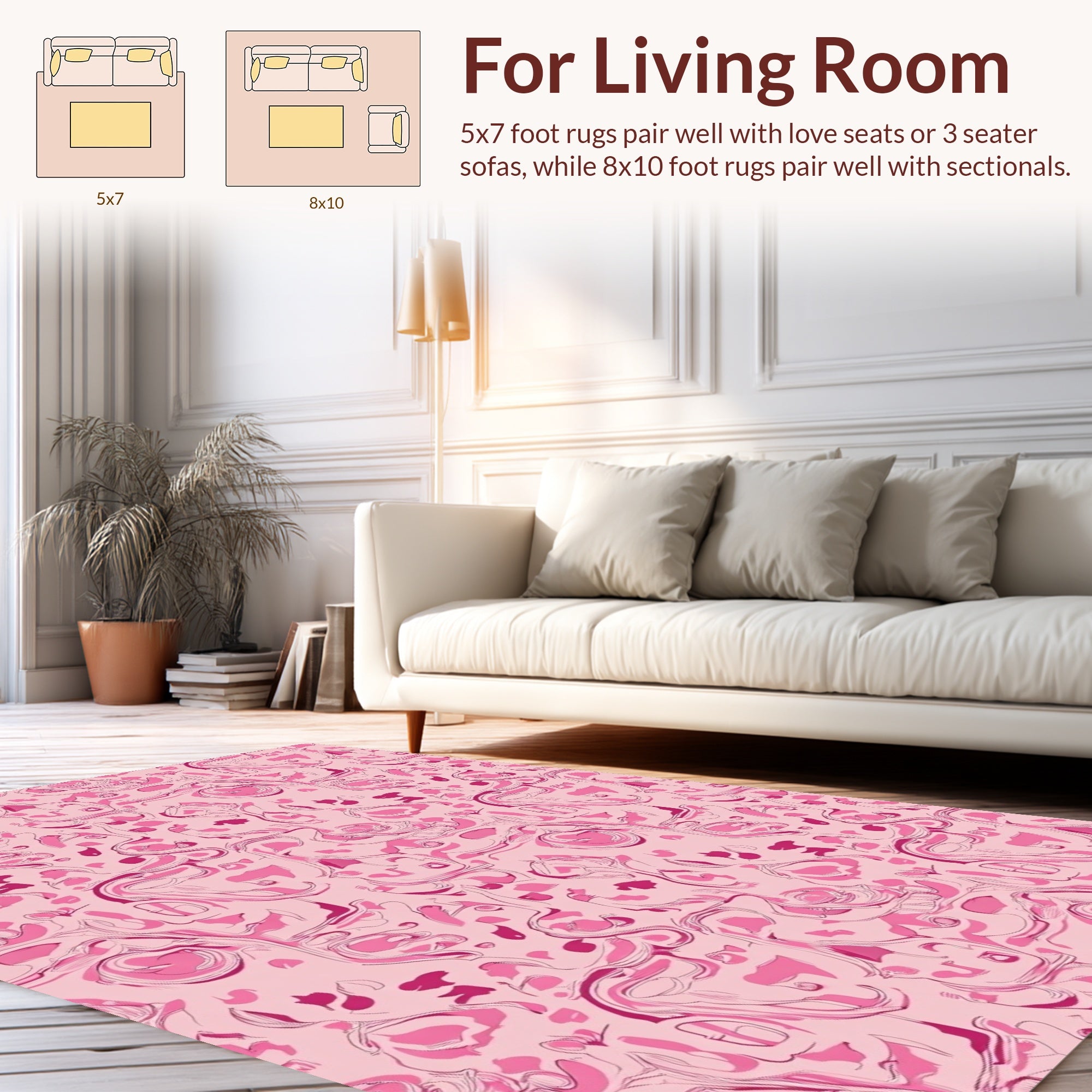 Pink Abstract Flowing Floral Pattern Rug