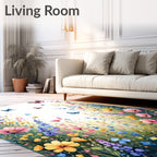 Whimsical Floral Butterflies Meadow Design Rug