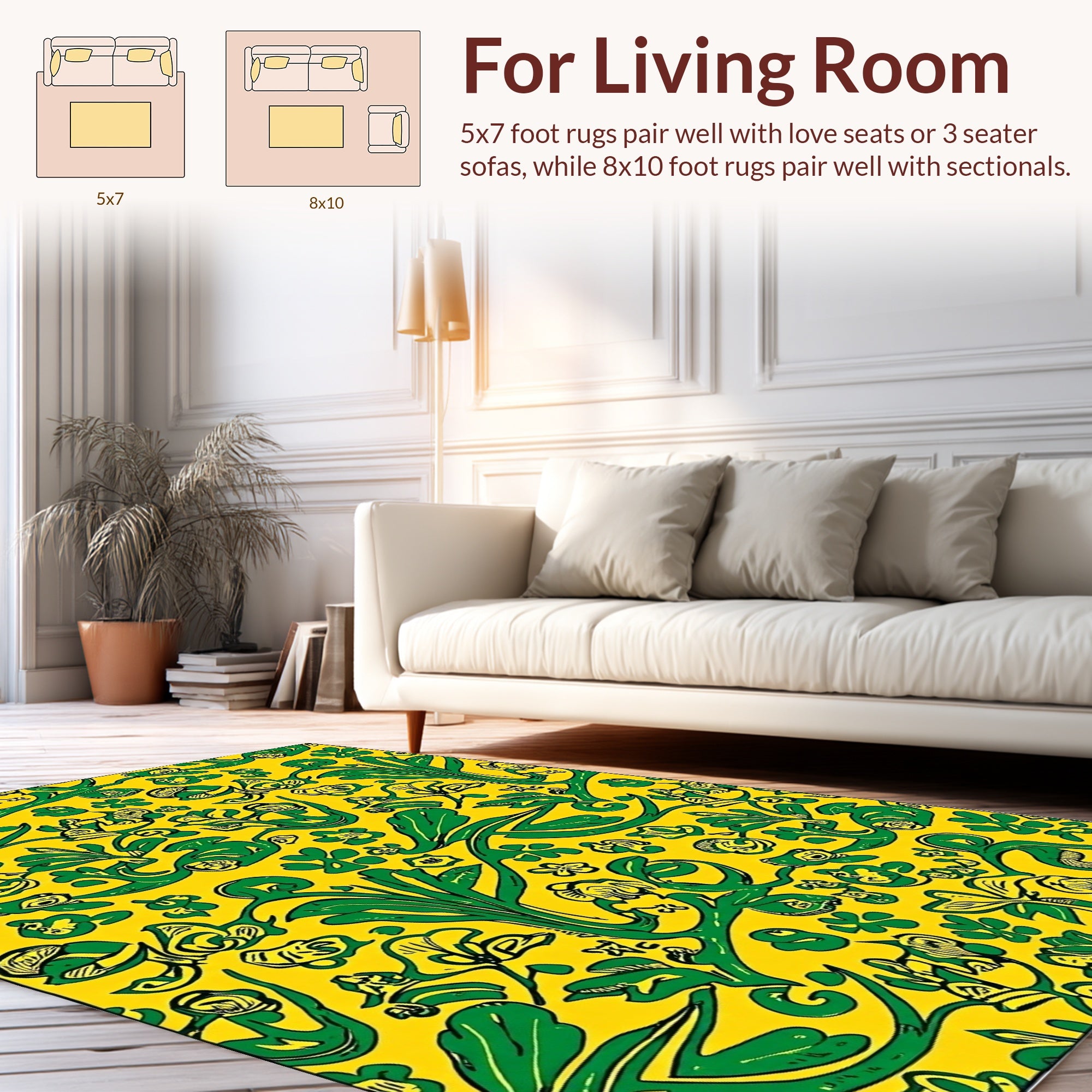 Bold Green Floral Pattern Design Rug