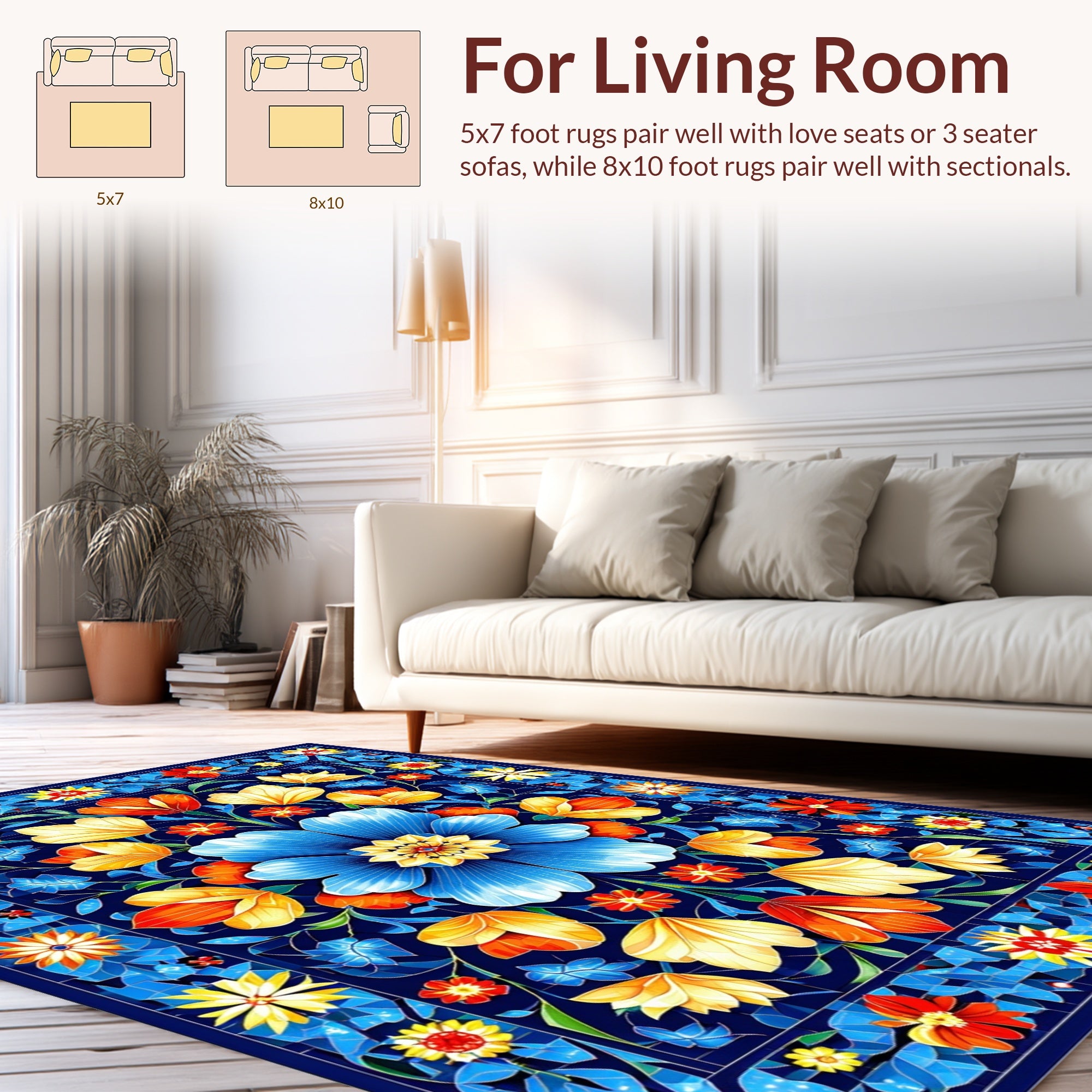 Vibrant Floral Mandala Tile Design Rug