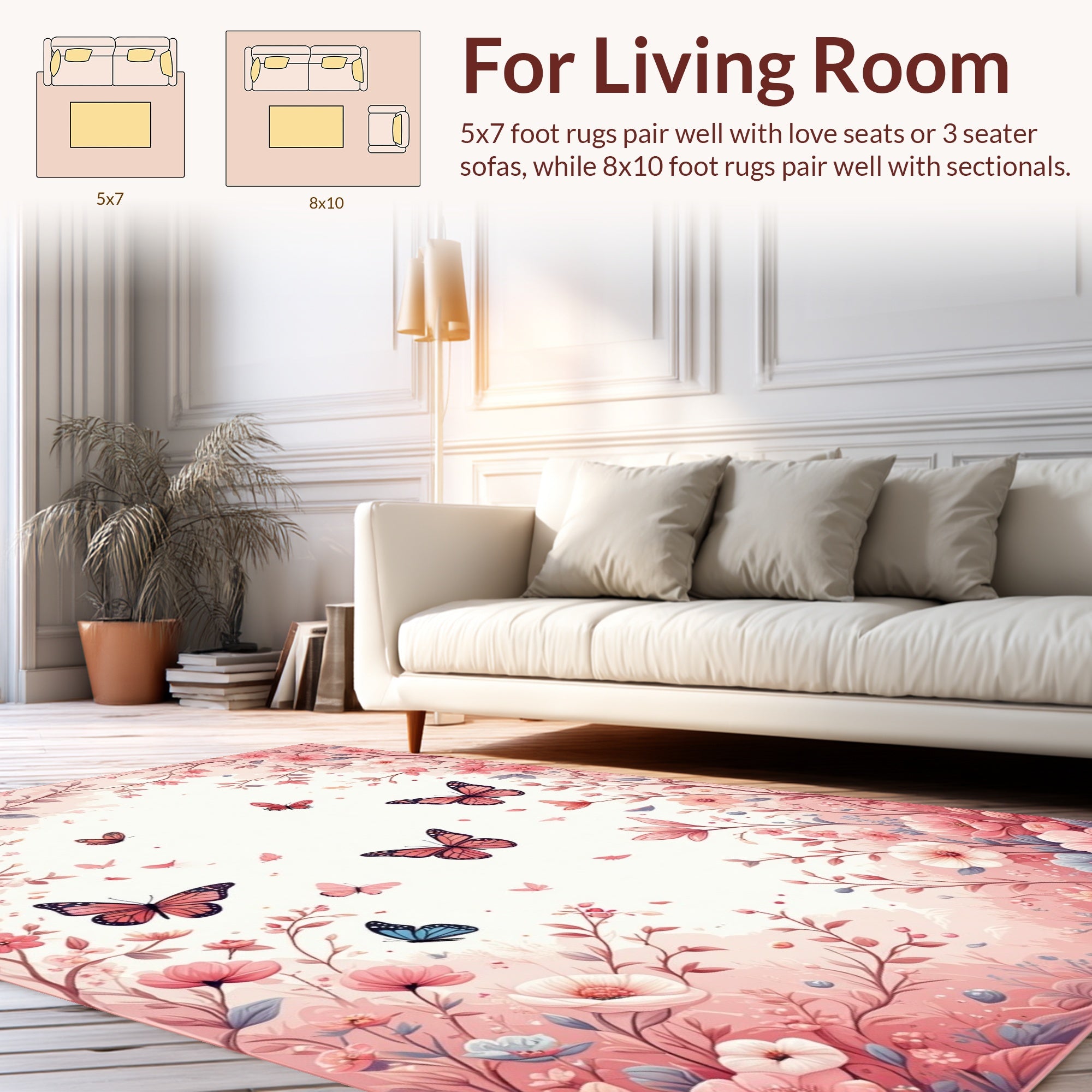 Whimsical Butterflies and Floral Patterns Rug