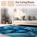 Deep Blue Tropical Leaf Pattern Rug