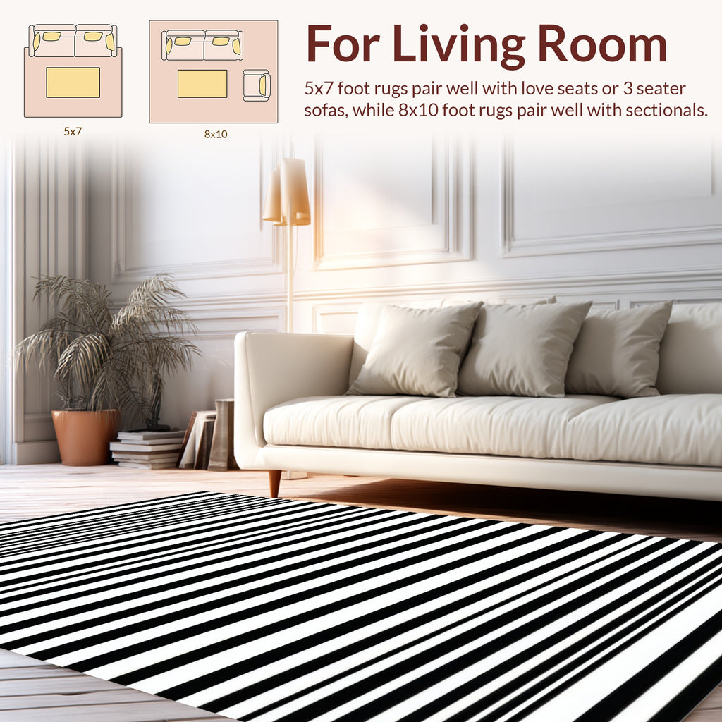 Modern Black White Stripe Design Rug