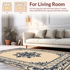 Navy Classic Floral Medallion Border Rug