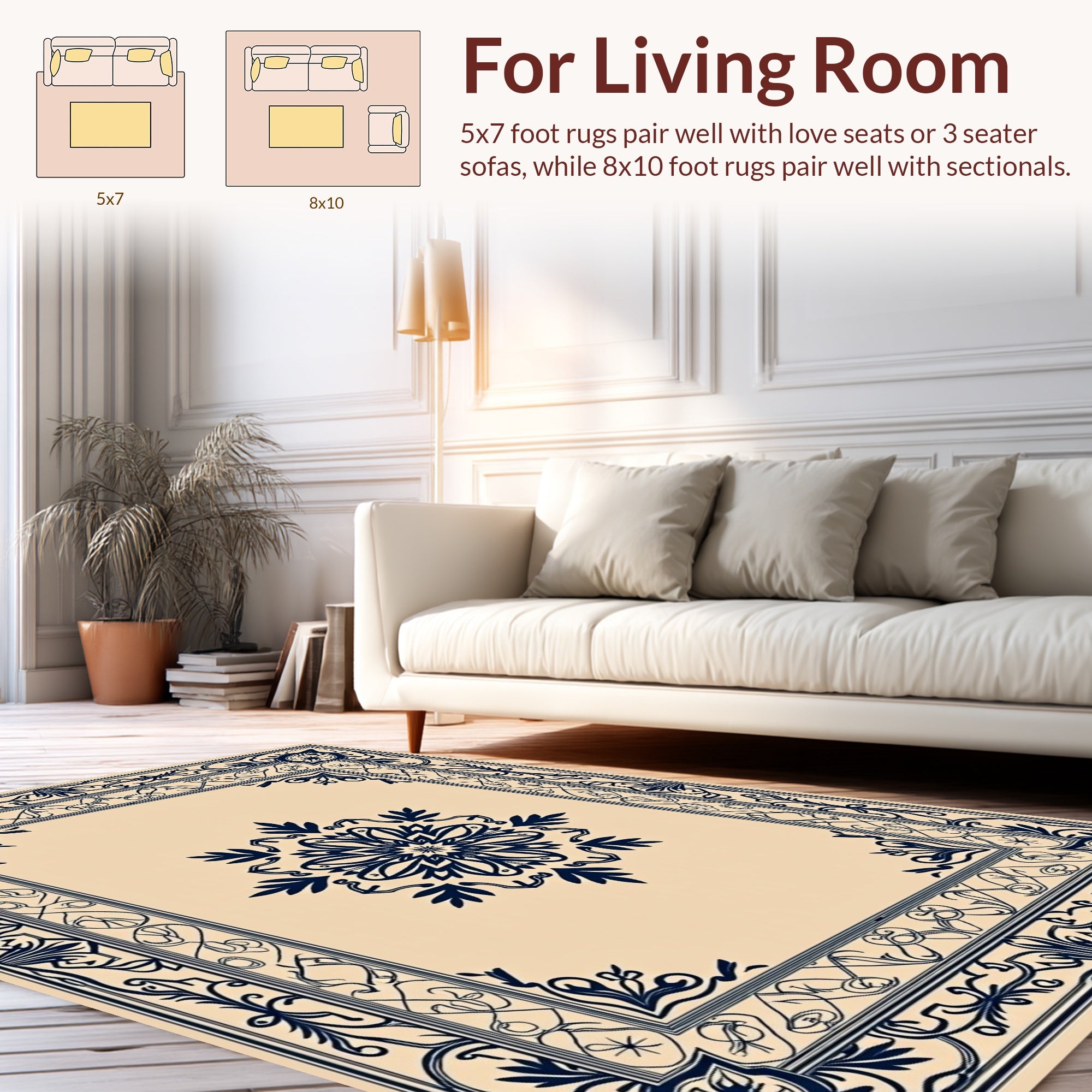 Navy Classic Floral Medallion Border Rug