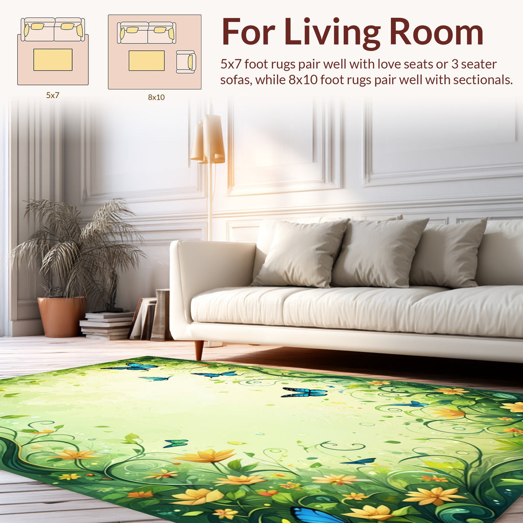 Whimsical Floral Butterfly Garden Rug