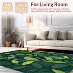 Deep Green Leaf Botanical Pattern Rug
