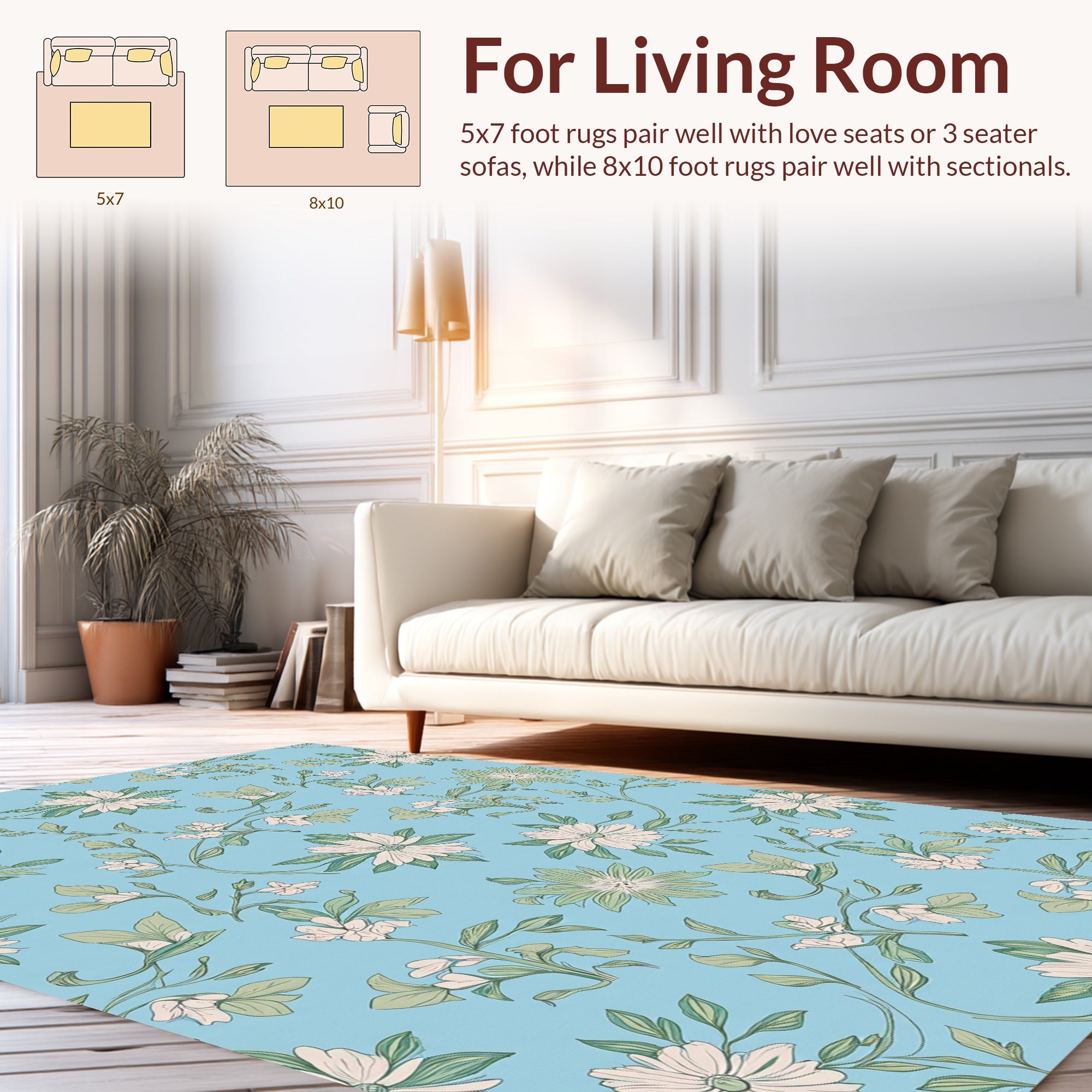 White Floral Vine Botanical Pattern Rug