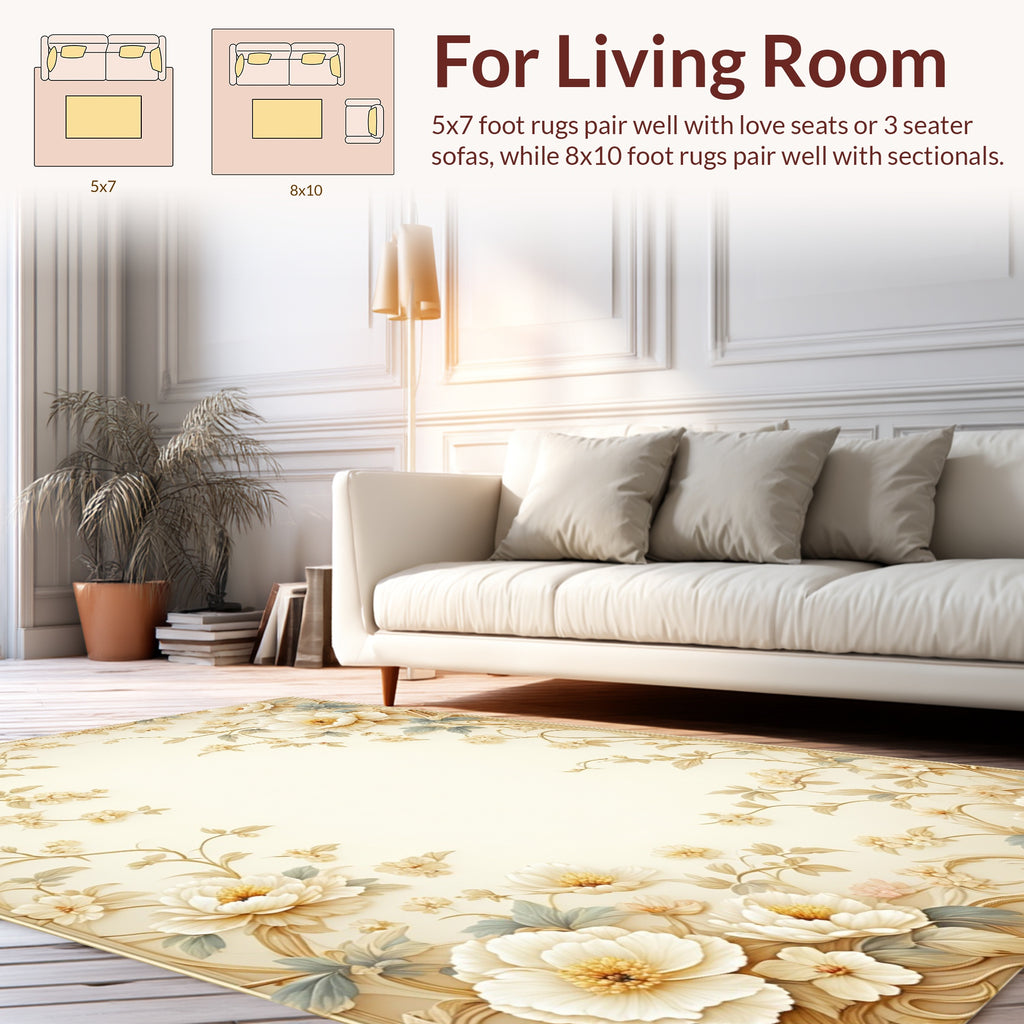 Elegant Floral Swirl Cream Pattern Rug