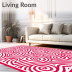 Vibrant Crimson Swirl Abstract Rug