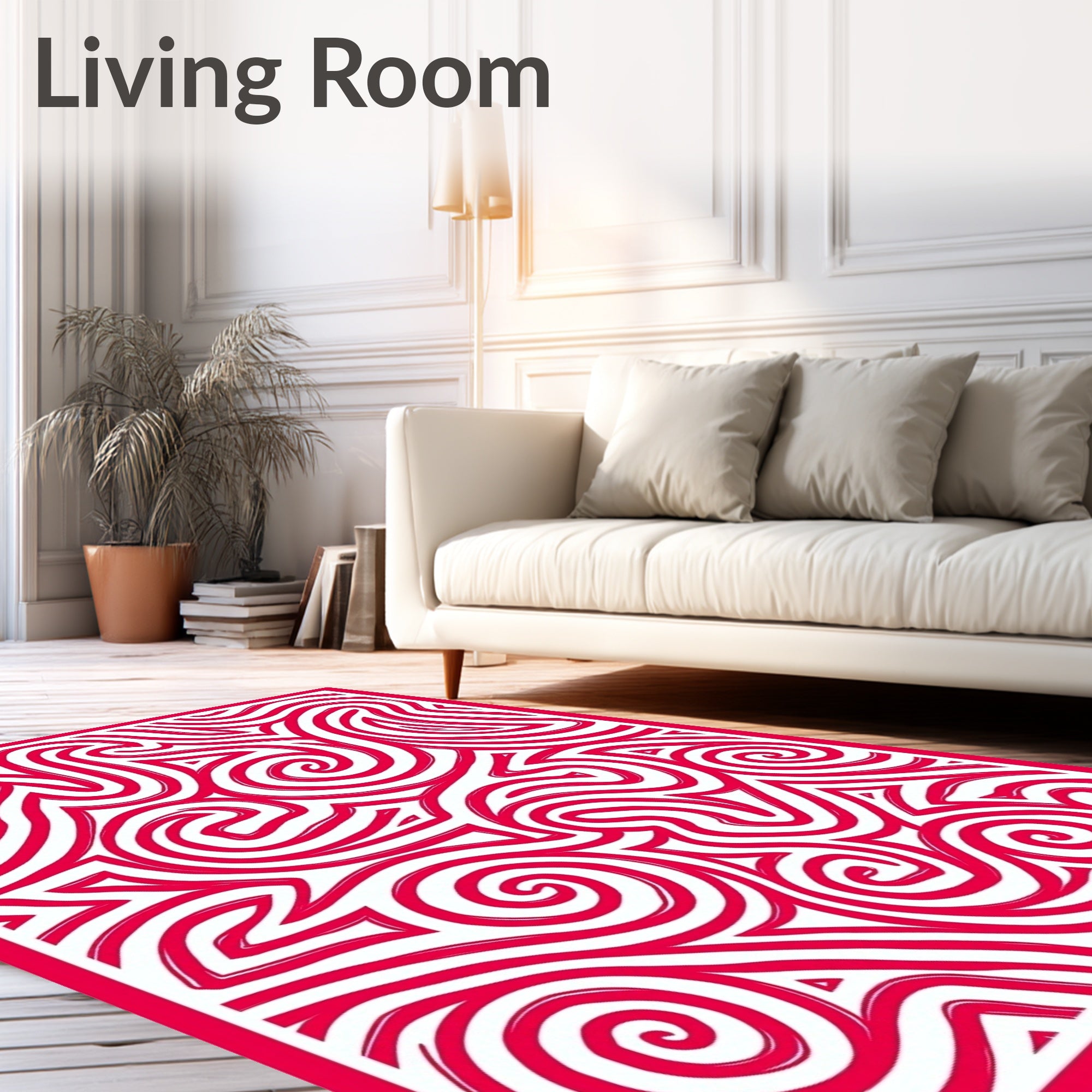 Vibrant Crimson Swirl Abstract Rug