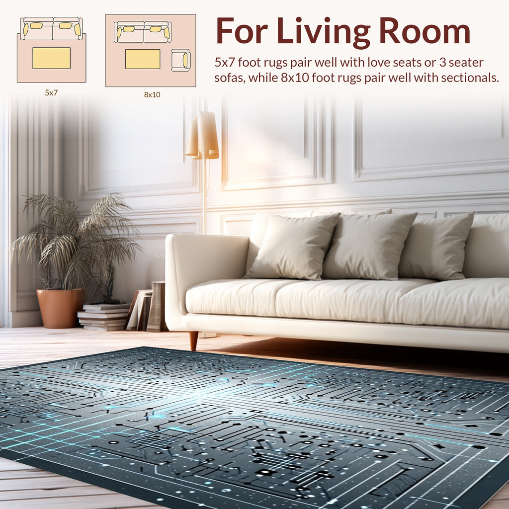 Circuitry Pattern With Neon Accents Rug
