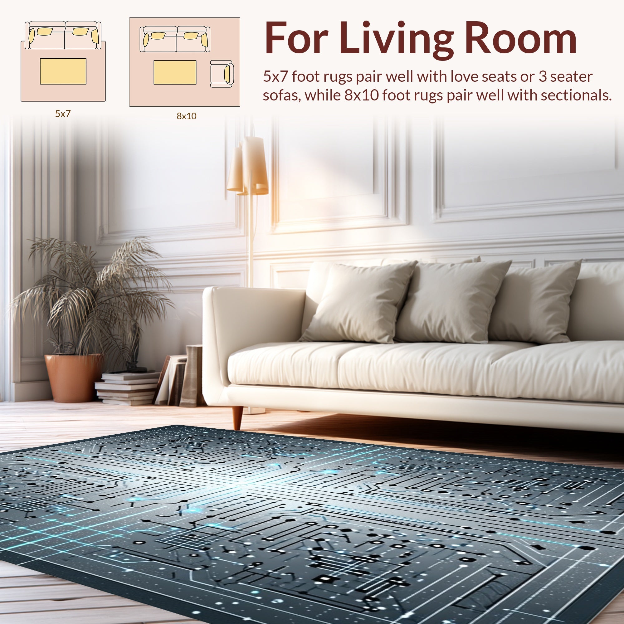 Circuitry Pattern With Neon Accents Rug