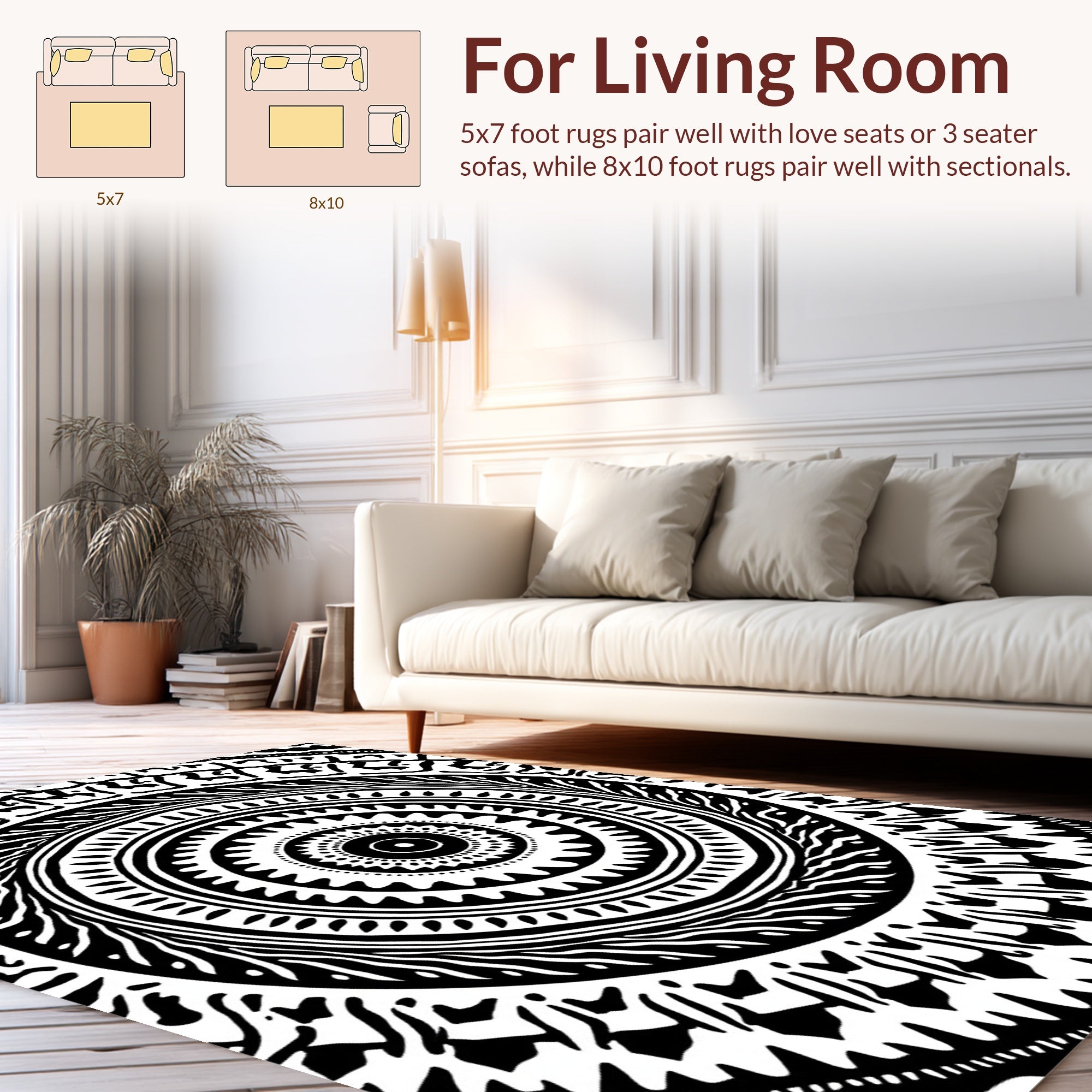 Black White Intricate Mandala Pattern Rug