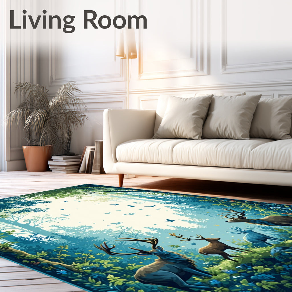 Enchanted Forest Wildlife Deer Scene Rug