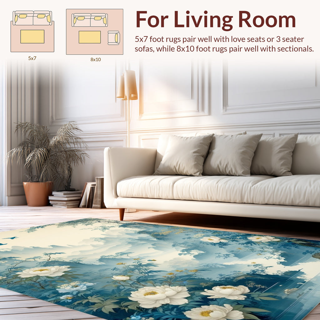 Misty Mountain Peony Landscape Rug