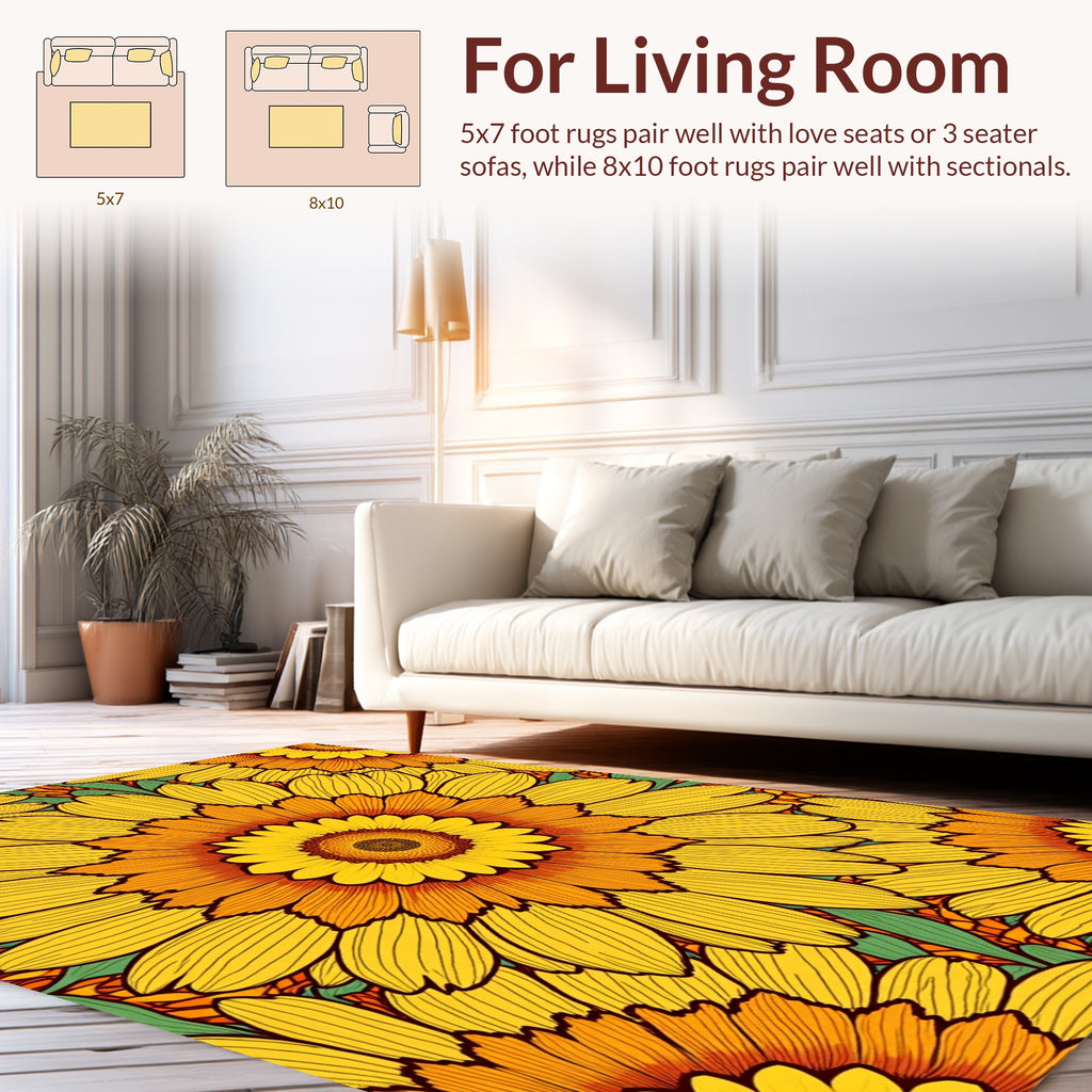 Bold Floral Patterned Yellow Orange Rug
