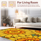 Bold Floral Patterned Yellow Orange Rug
