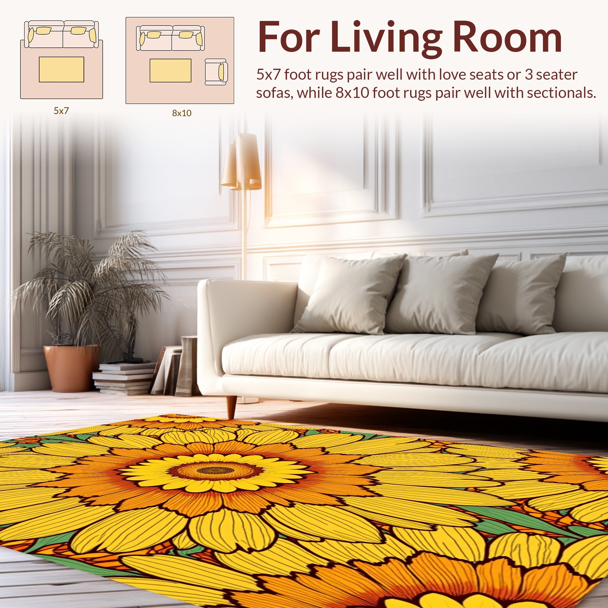 Bold Floral Patterned Yellow Orange Rug
