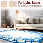 Floral Vines White Daisy Pattern Rug