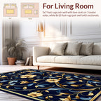 Floral Vines Gold Blue Pattern Rug