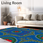 Vibrant Blue Red Floral Medallion Scroll Rug