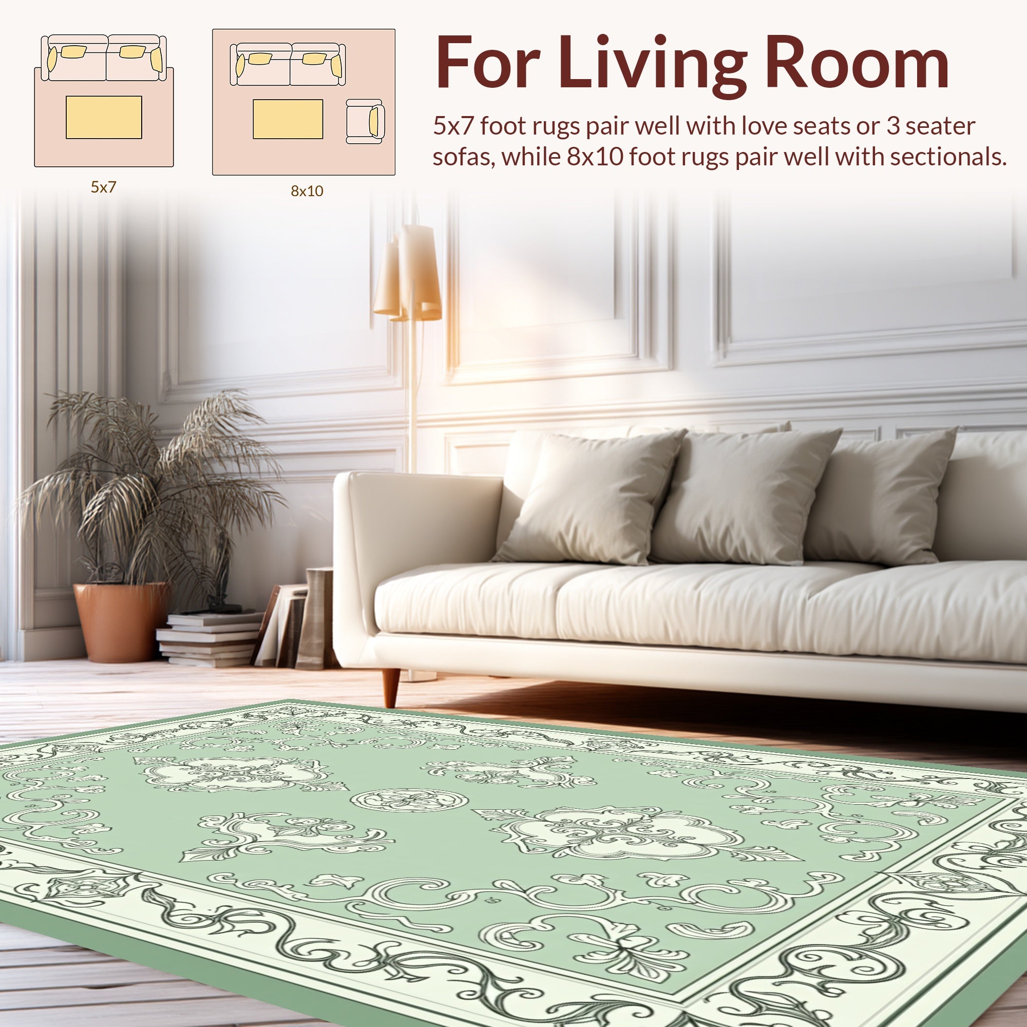 Classic Scrollwork Emerald Border Design Rug