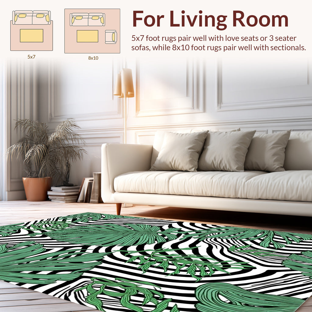 Tropical Leaves Zebra Stripes Design Rug