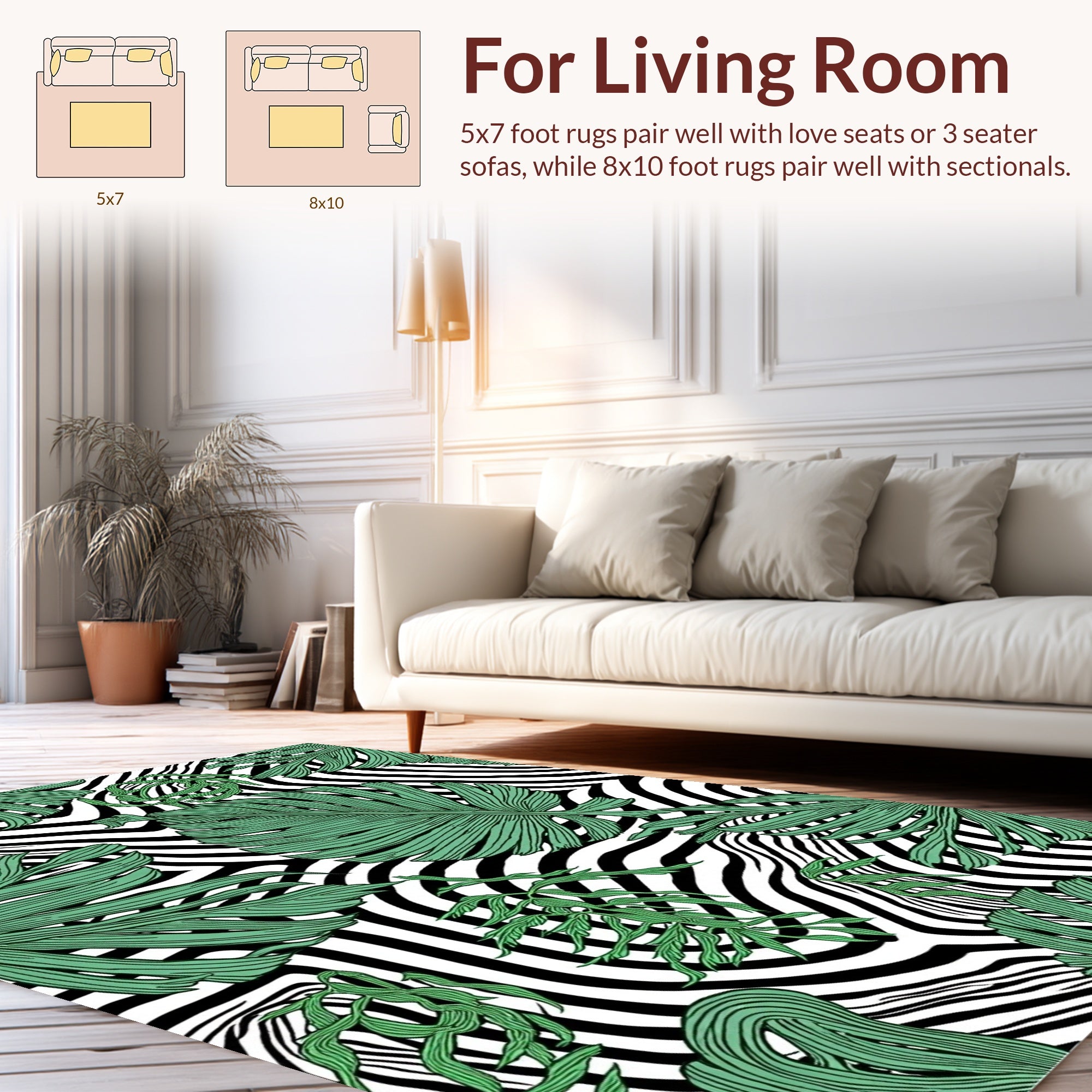 Tropical Leaves Zebra Stripes Design Rug