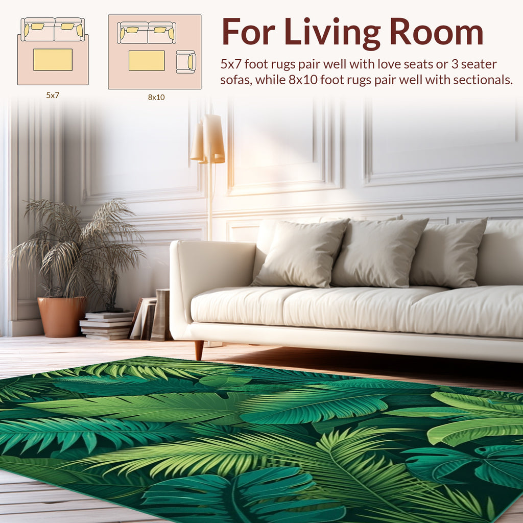 Lush Tropical Jungle Leaf Pattern Rug