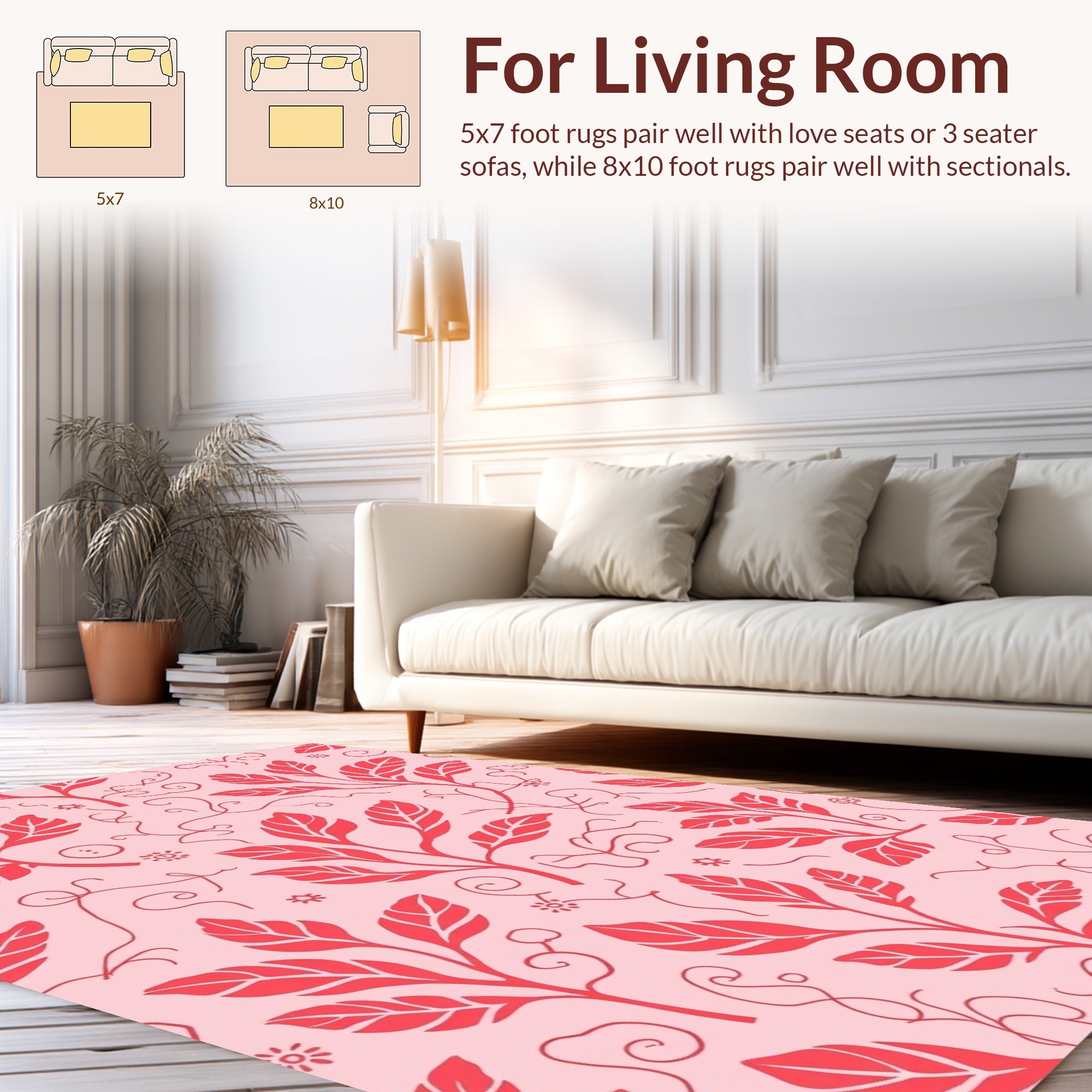 Coral Botanical Stylized Vines Rug