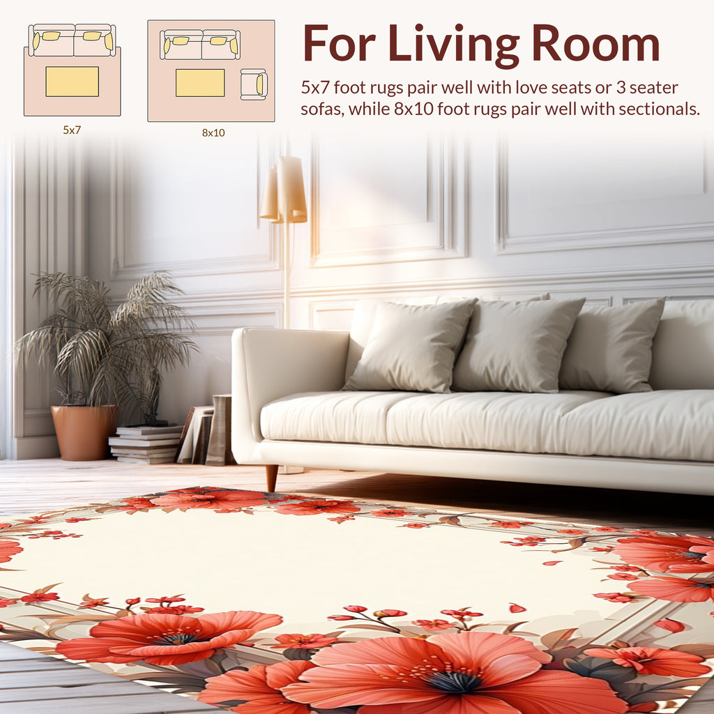 Coral Floral Vines Textured Rug