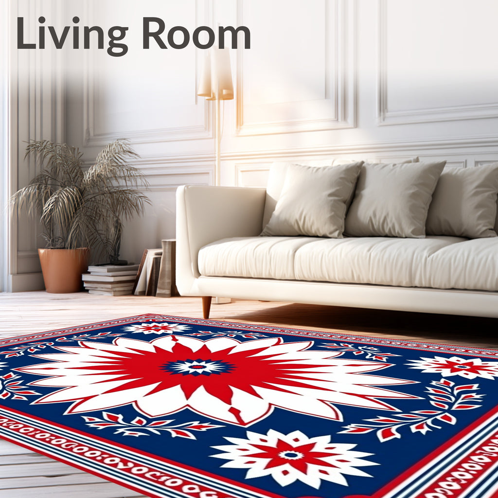 Bold Red White Starburst Medallion Rug