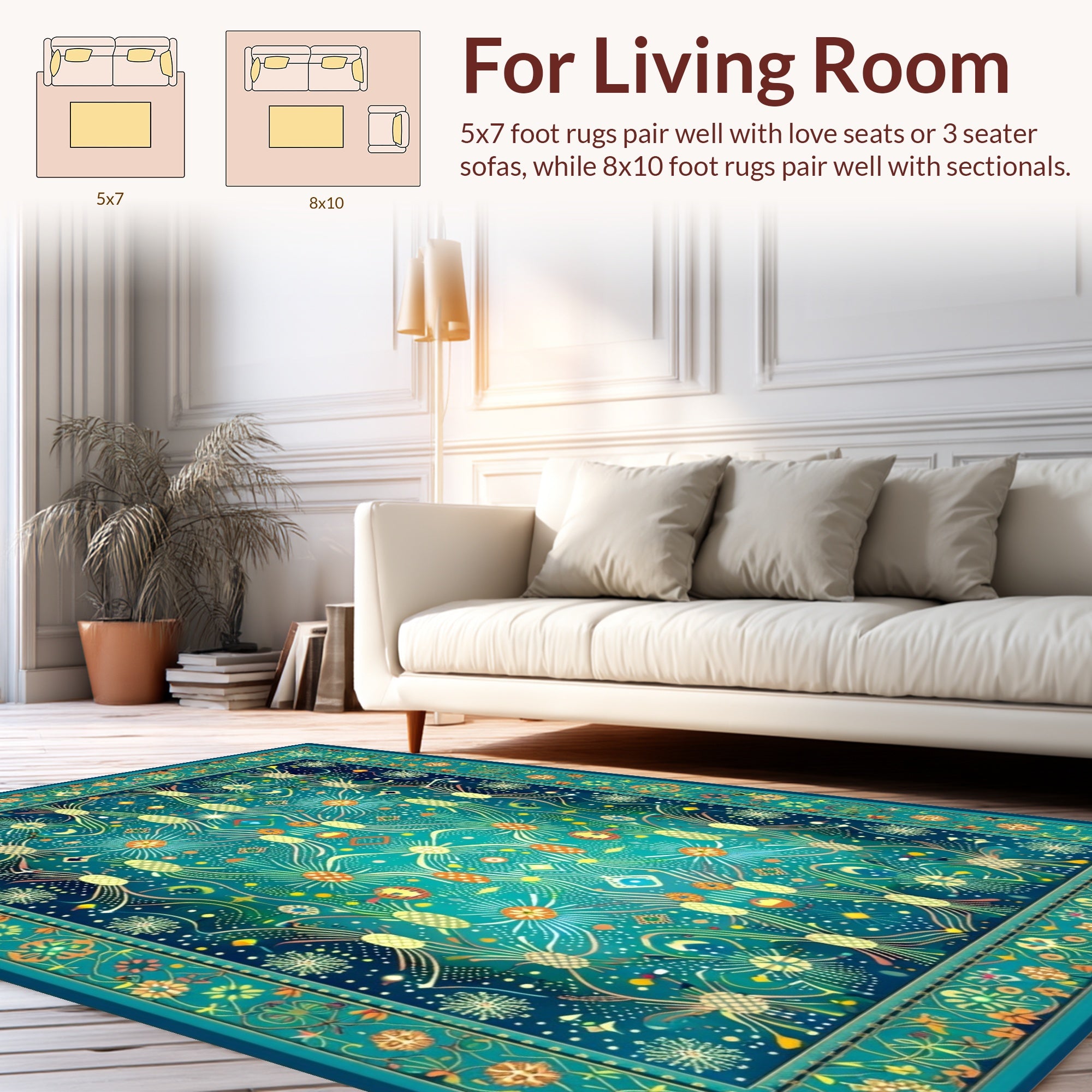 Whimsical Floral Starbursts Teal Rug