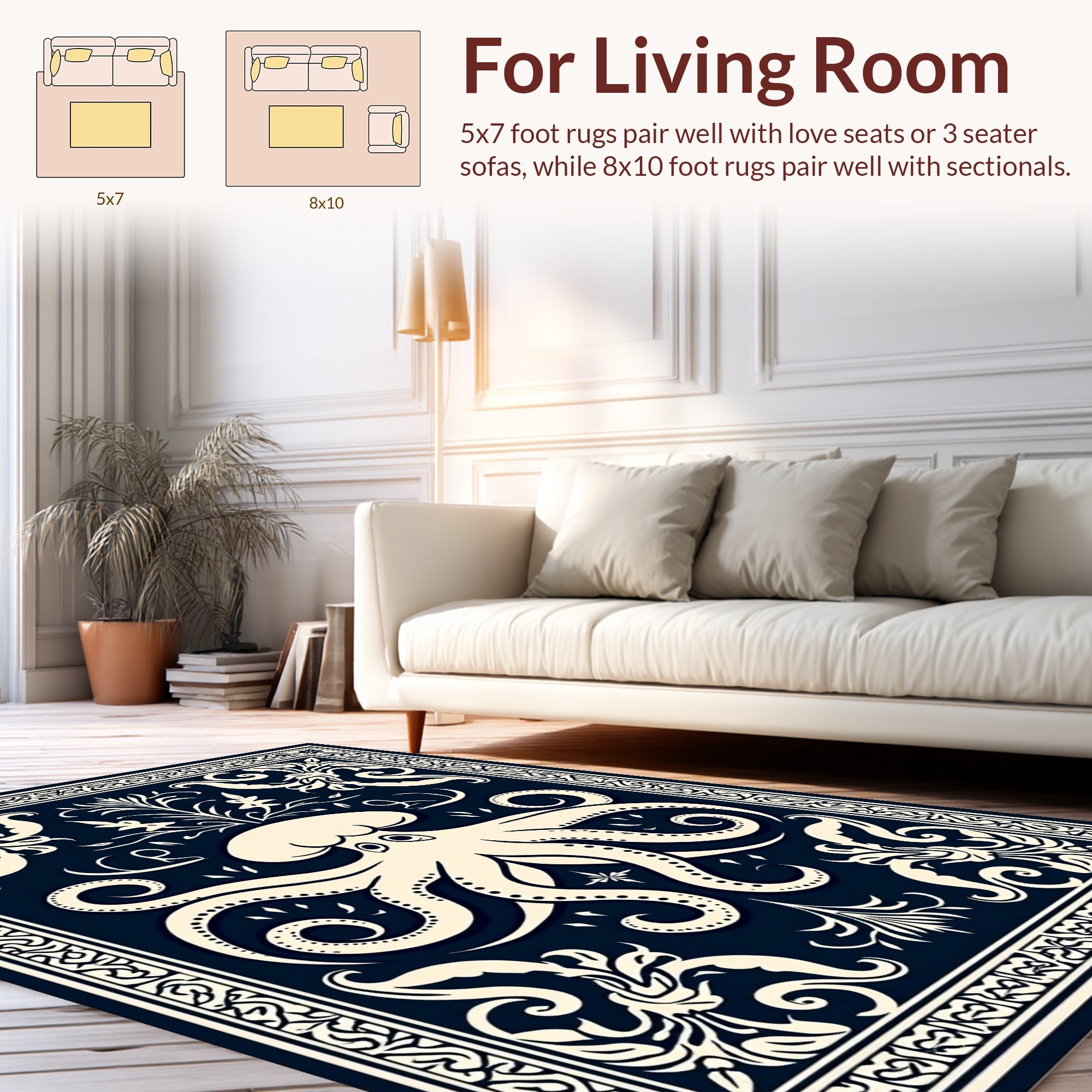 Ornate Octopus Nautical Design Rug