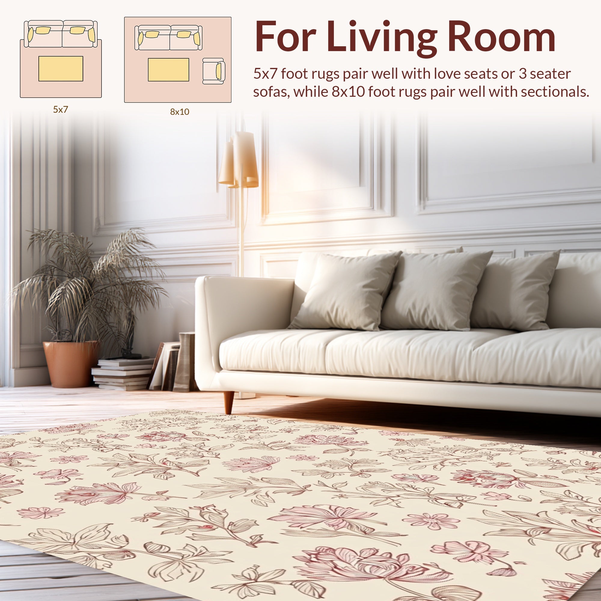 Delicate Blossom Branch Floral Pattern Rug