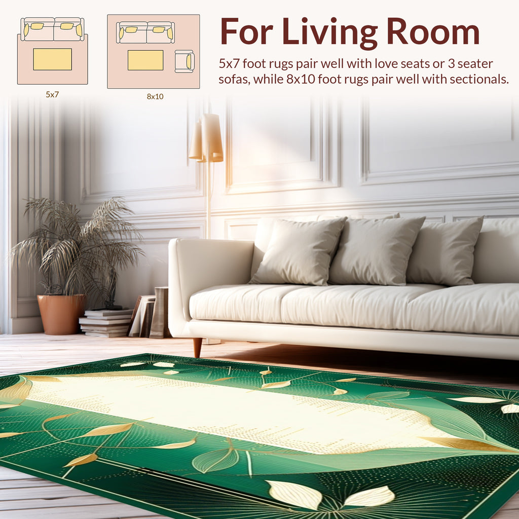 Emerald Gold Leaf Art Deco Rug