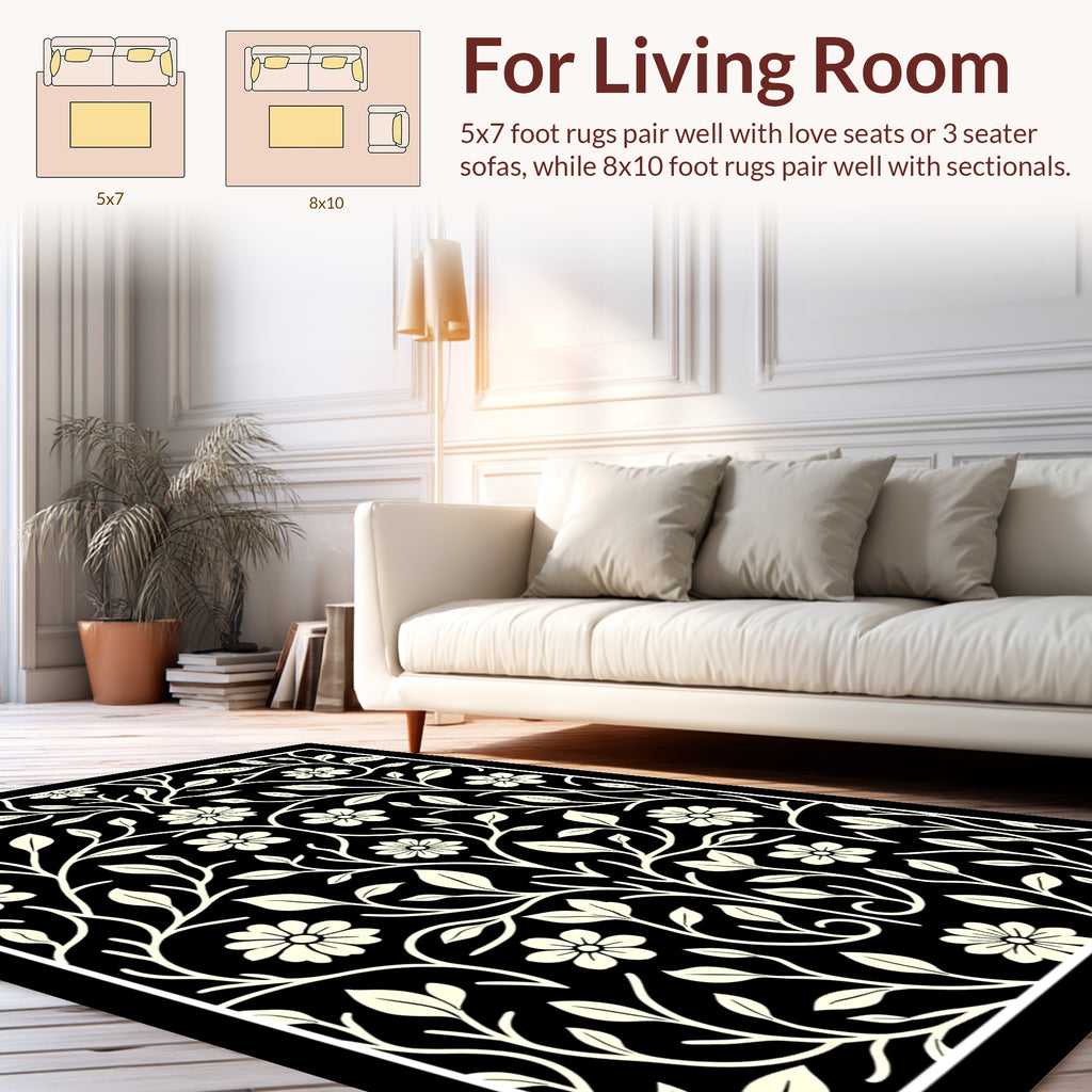 Cream Floral Branch Pattern Rug
